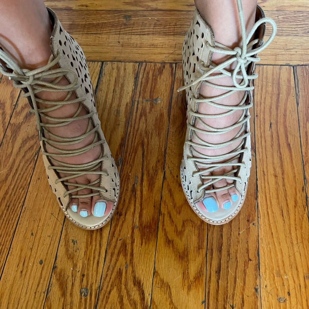 Jeffrey Campbell strap up wedge sandals